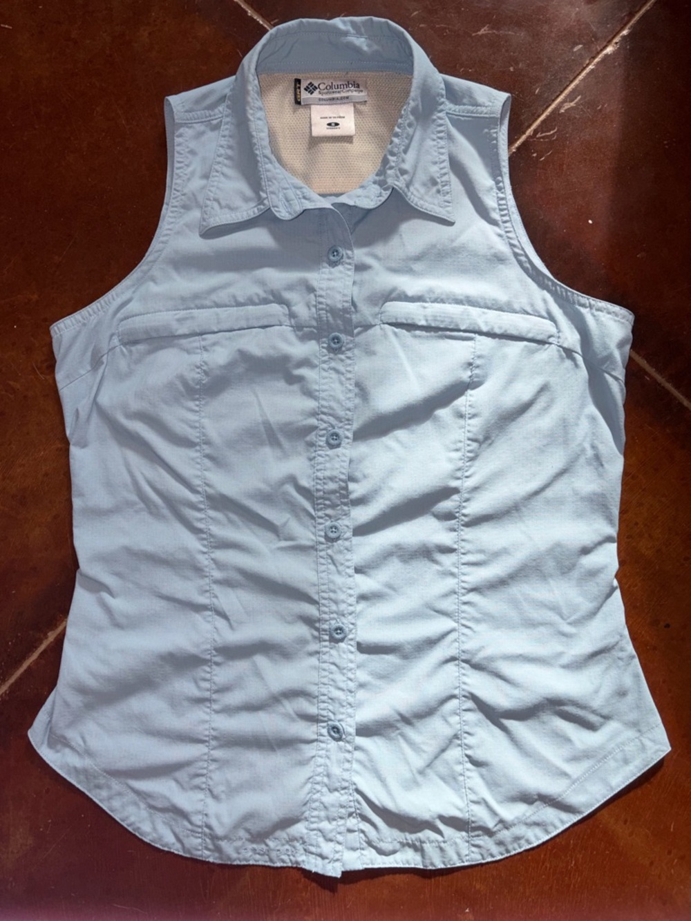 Columbia Light Blue Sleeveless Button-Down Camping/Hiking Vest